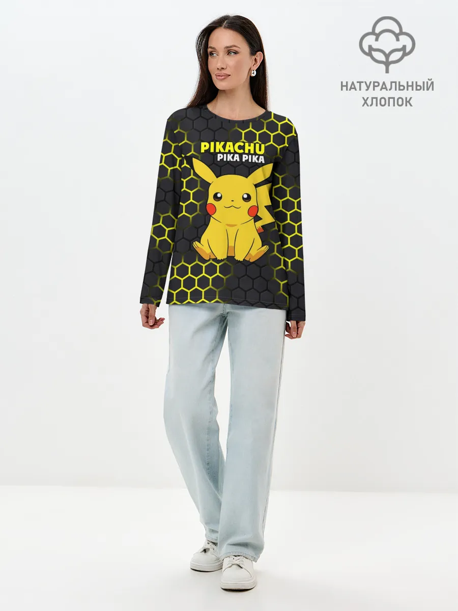 Лонгслив женский. Хлопок / Pikachu Pika Pika