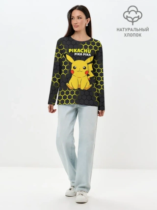 Лонгслив женский. Хлопок / Pikachu Pika Pika
