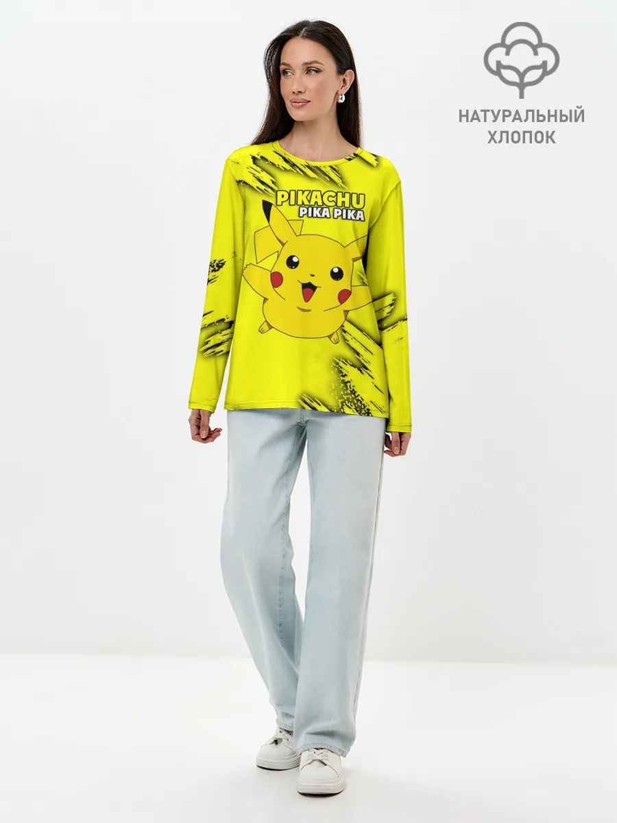 Лонгслив женский. Хлопок / Pikachu Pika Pika