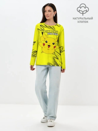 Лонгслив женский. Хлопок / Pikachu Pika Pika