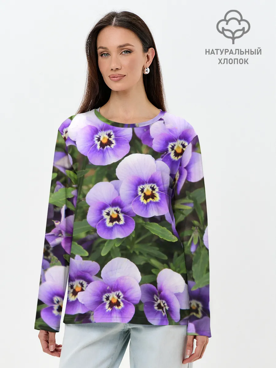 Лонгслив женский. Хлопок / Анютины глазки