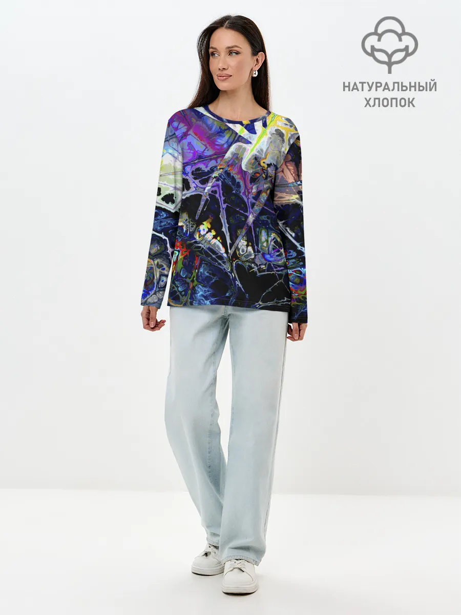 Лонгслив женский. Хлопок / Gasoline stains abstraction