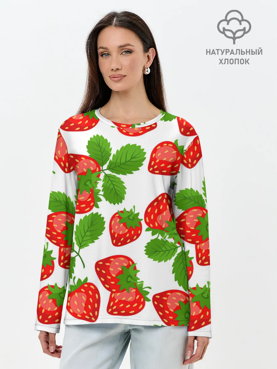 Лонгслив женский. Хлопок / Клубника