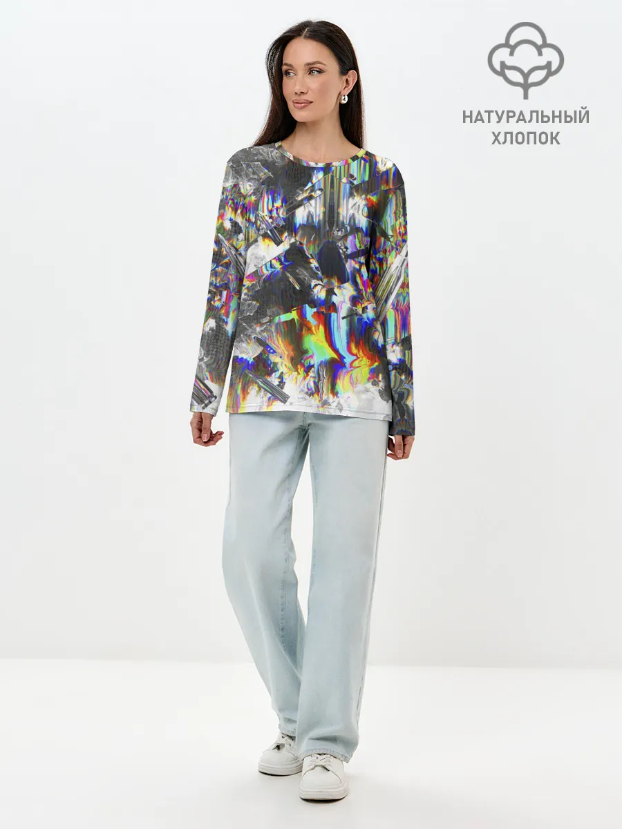 Лонгслив женский. Хлопок / Gasoline stains abstraction