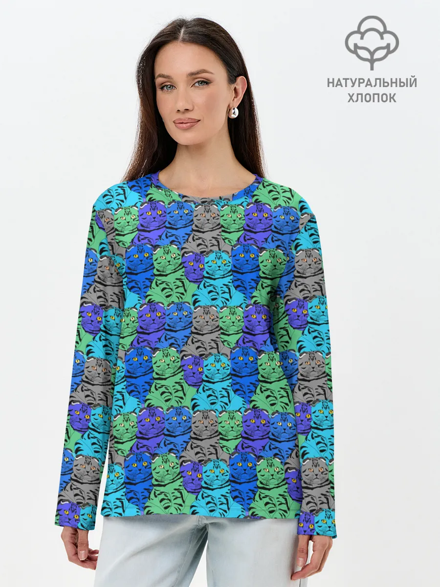 Лонгслив женский. Хлопок / Толстый кот