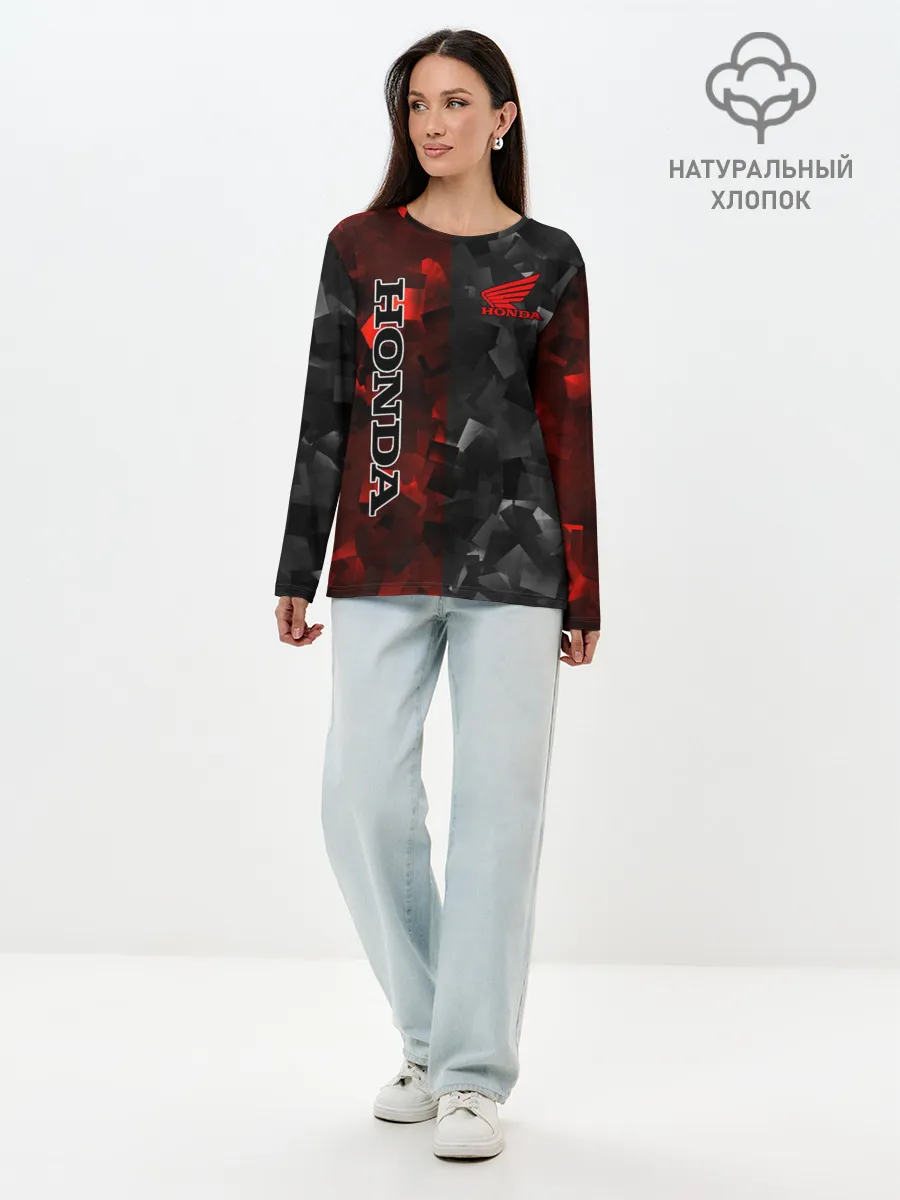 Лонгслив женский. Хлопок / HONDA | RedBlack