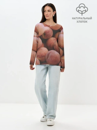 Лонгслив женский. Хлопок / Персики.
