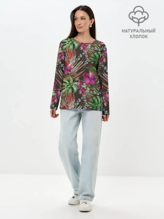 Лонгслив женский. Хлопок / Тропики