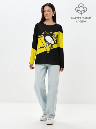 Лонгслив женский. Хлопок / Питтсбург Пингвинз