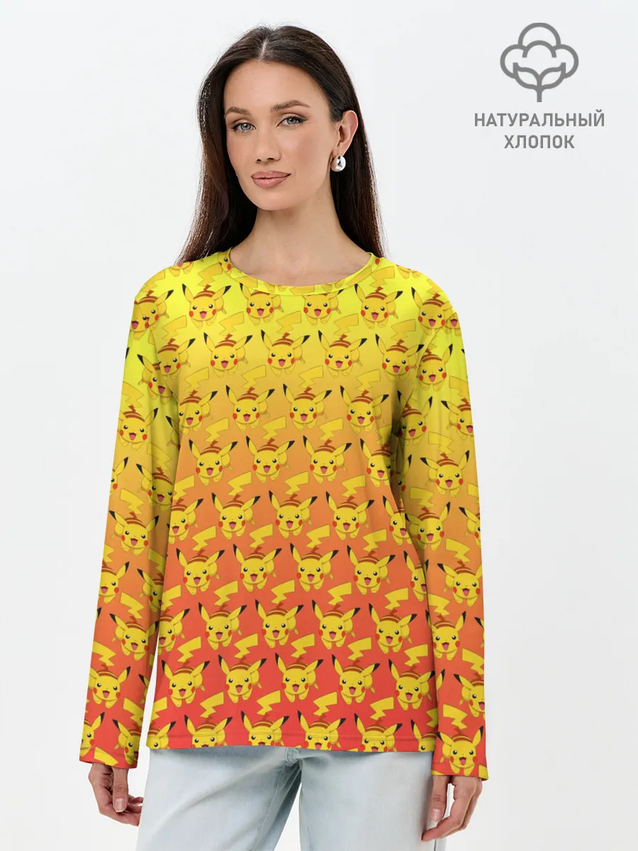 Лонгслив женский. Хлопок / Pikachu Pika Pika