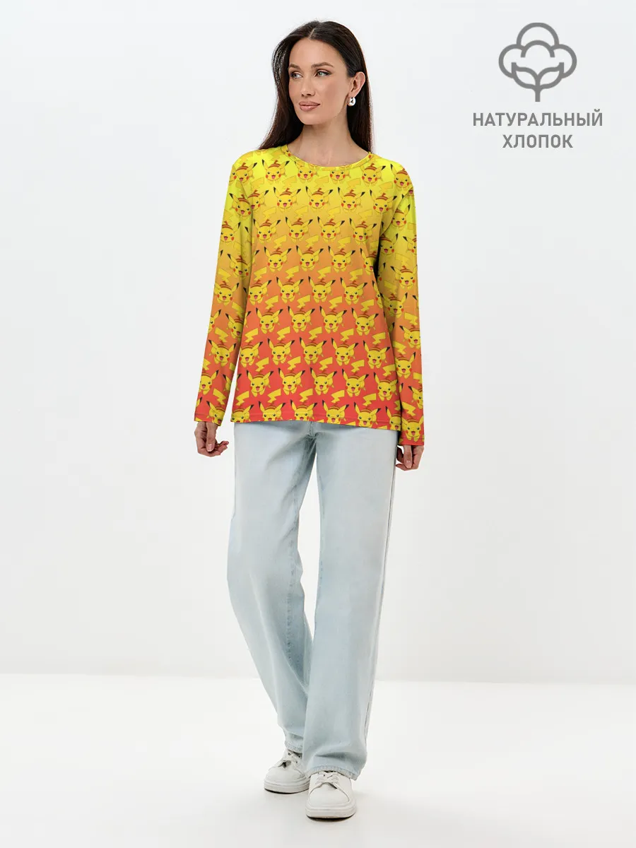 Лонгслив женский. Хлопок / Pikachu Pika Pika