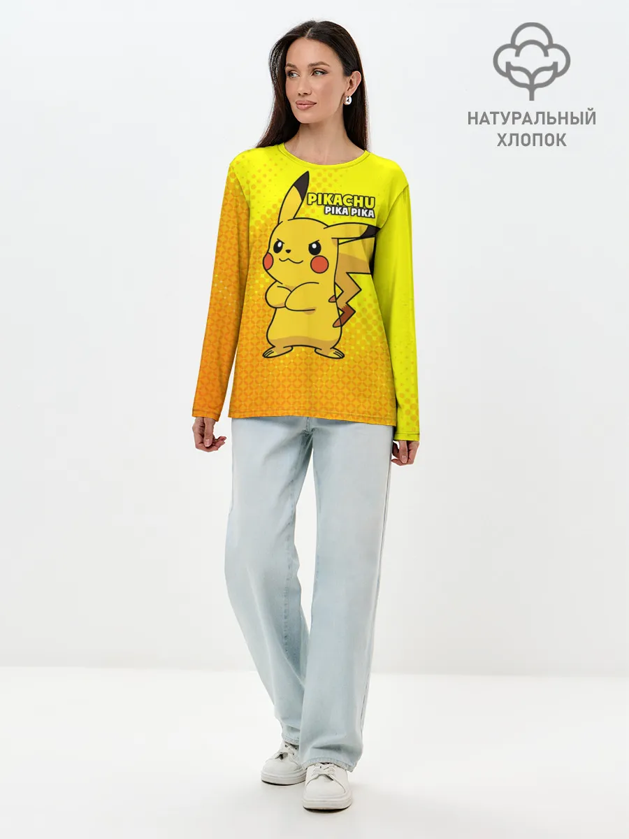 Лонгслив женский. Хлопок / Pikachu Pika Pika