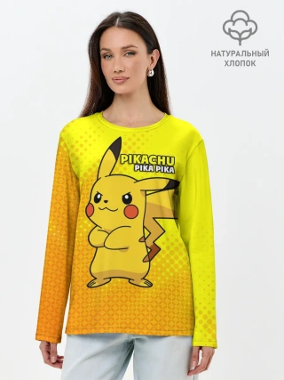 Лонгслив женский. Хлопок / Pikachu Pika Pika