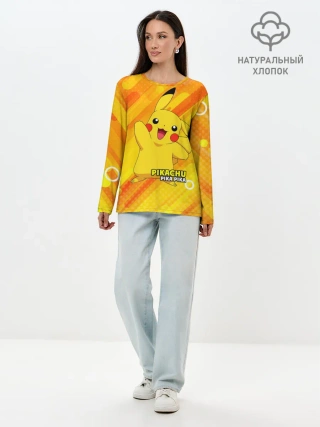 Лонгслив женский. Хлопок / Pikachu Pika Pika