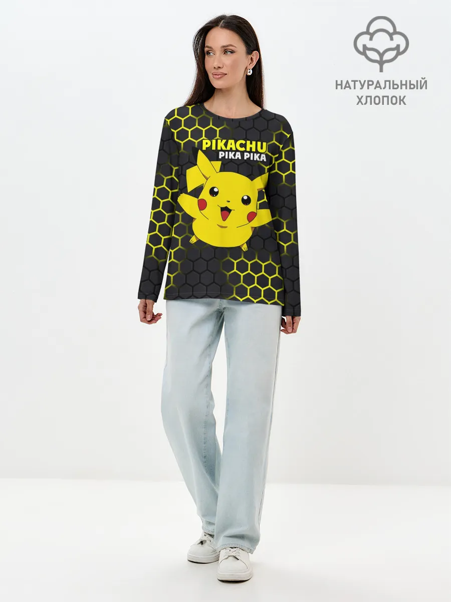 Лонгслив женский. Хлопок / Pikachu Pika Pika