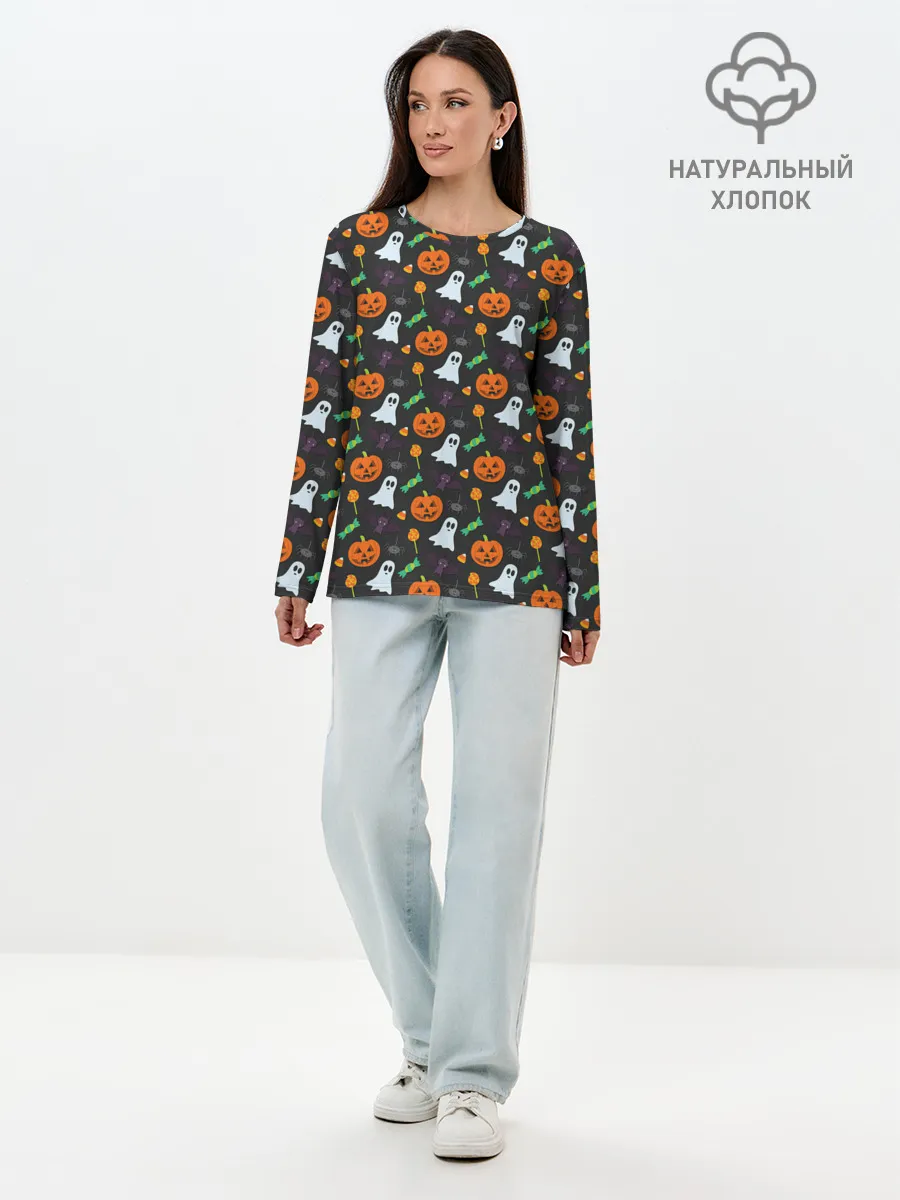 Лонгслив женский. Хлопок / Праздничный хэллоуин