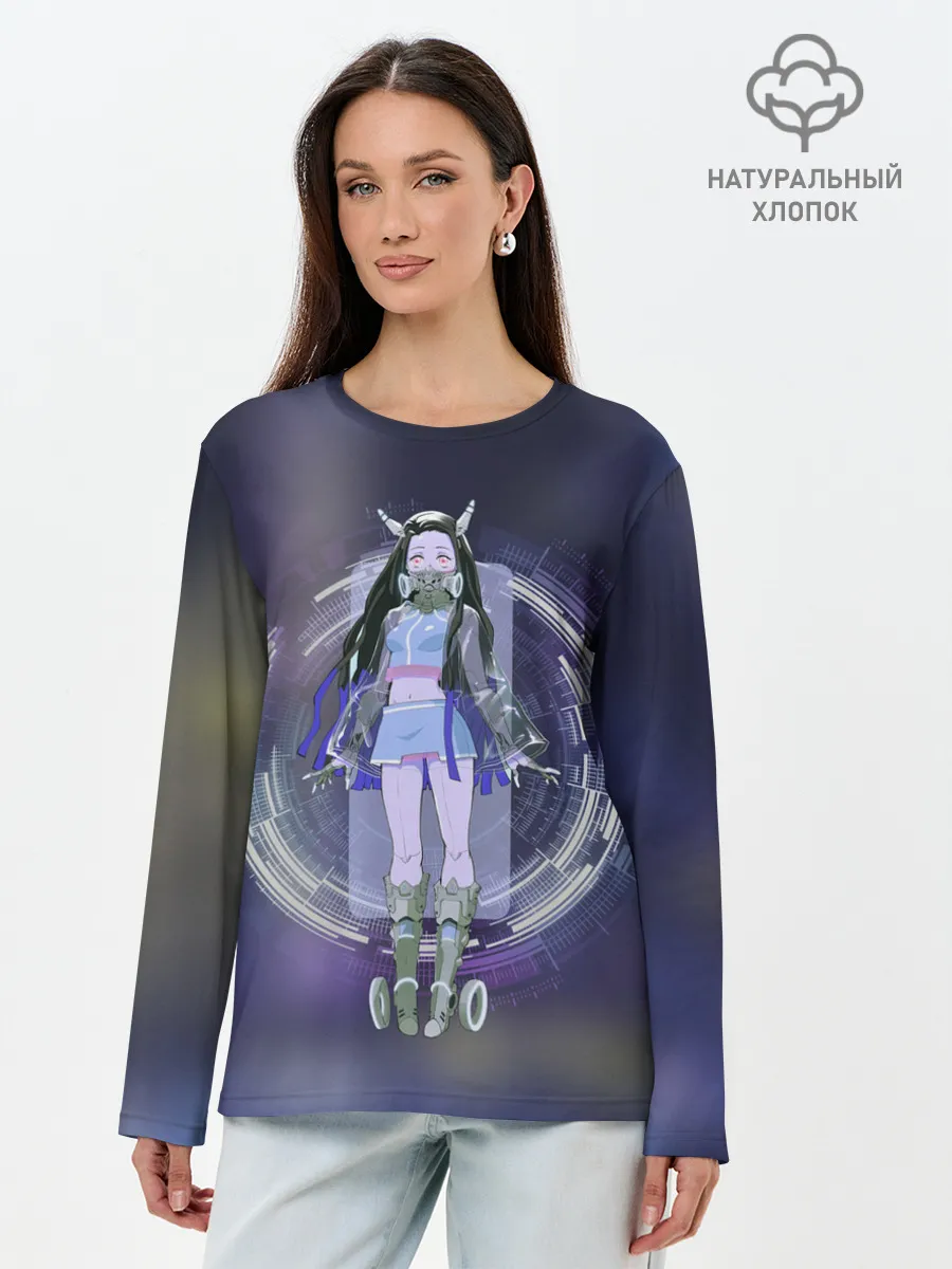 Лонгслив женский. Хлопок / Nezuko Cyberpunk