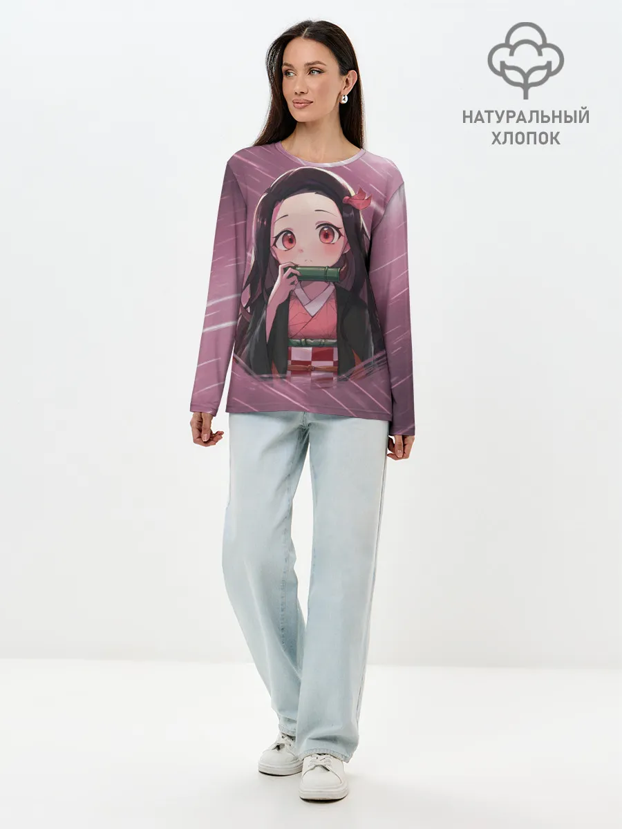 Лонгслив женский. Хлопок / Незуко Камадо