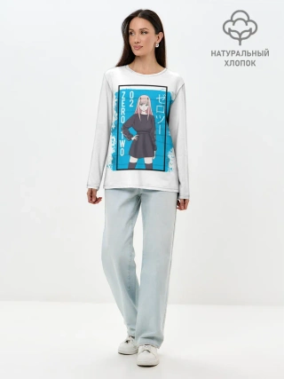 Лонгслив женский. Хлопок / Zero Two blue back