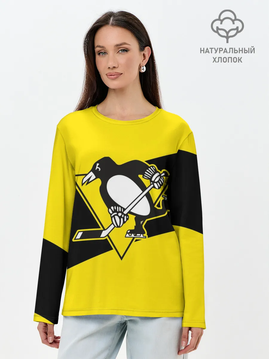 Лонгслив женский. Хлопок / Питтсбург Пингвинз