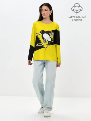 Лонгслив женский. Хлопок / Питтсбург Пингвинз