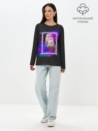 Лонгслив женский. Хлопок / Ноль Два. Неоновая Рамка