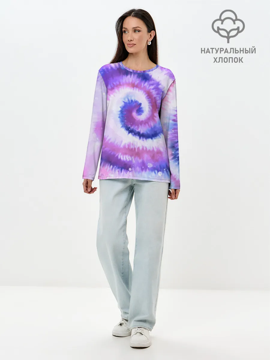 Лонгслив женский. Хлопок / TIE-DYE PURPLE