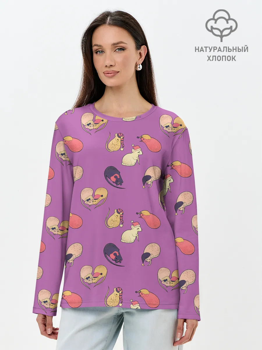 Лонгслив женский. Хлопок / Спящие мыши