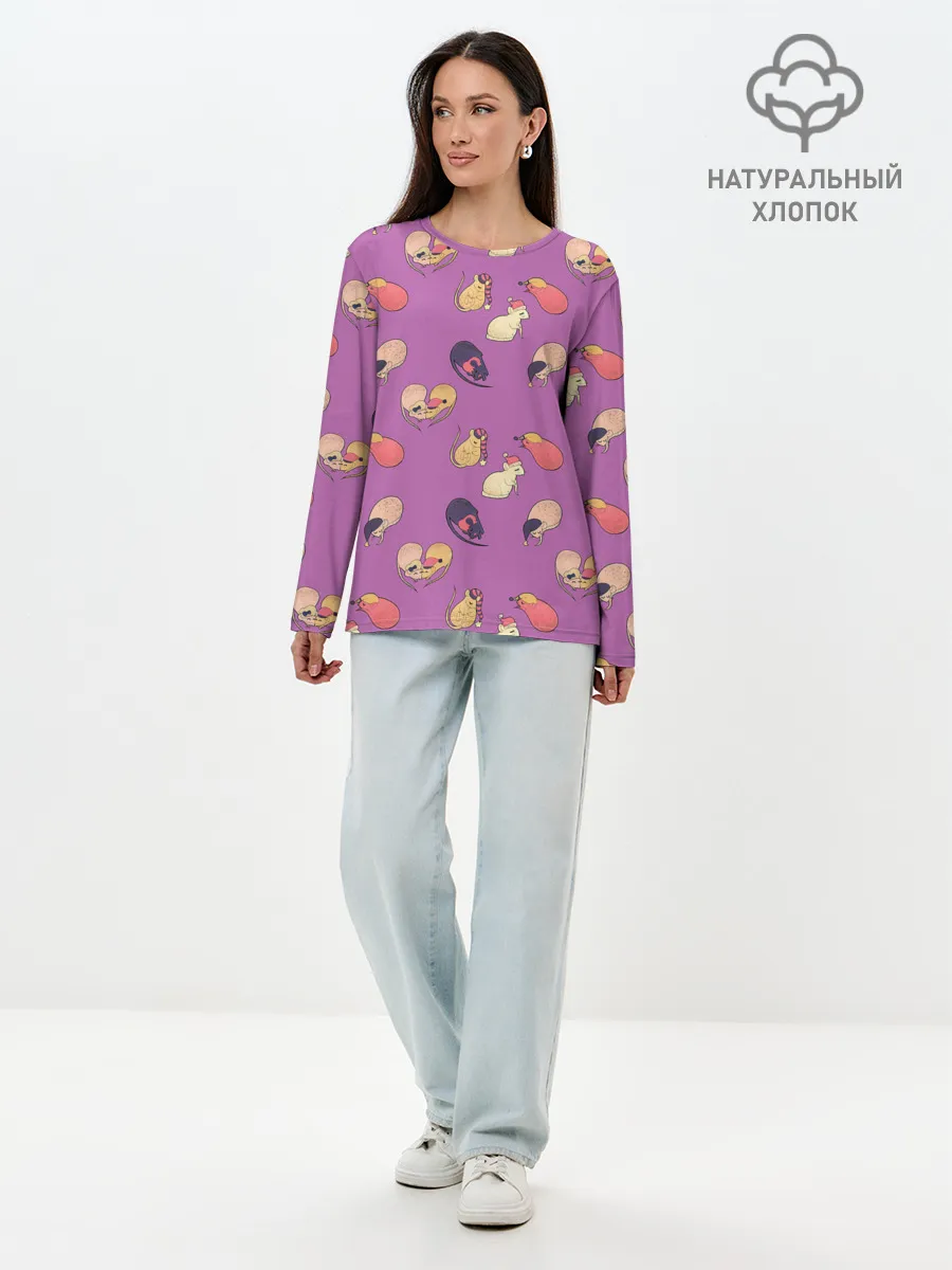Лонгслив женский. Хлопок / Спящие мыши