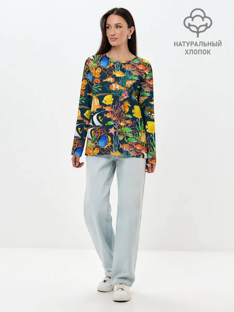 Лонгслив женский. Хлопок / Морской мир