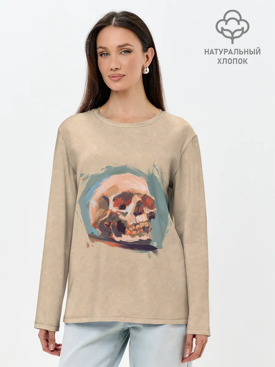 Лонгслив женский. Хлопок / Череп
