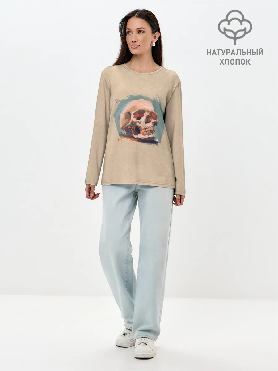 Лонгслив женский. Хлопок / Череп
