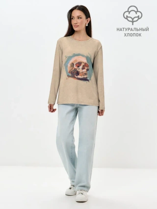 Лонгслив женский. Хлопок / Череп