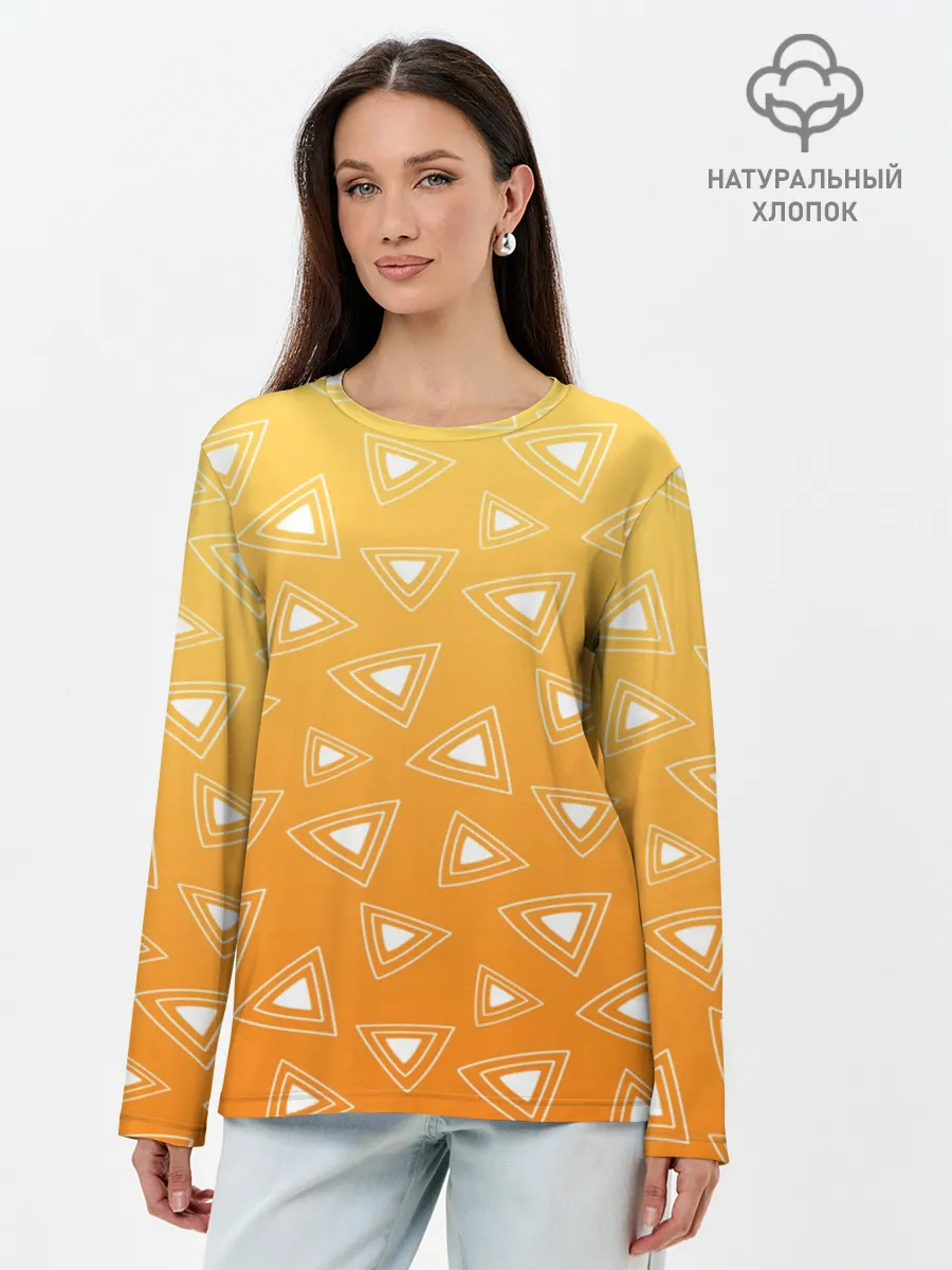 Лонгслив женский. Хлопок / Kimetsu no yaiba оранжевый паттерн
