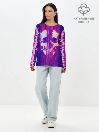 Лонгслив женский. Хлопок / Skull glitch