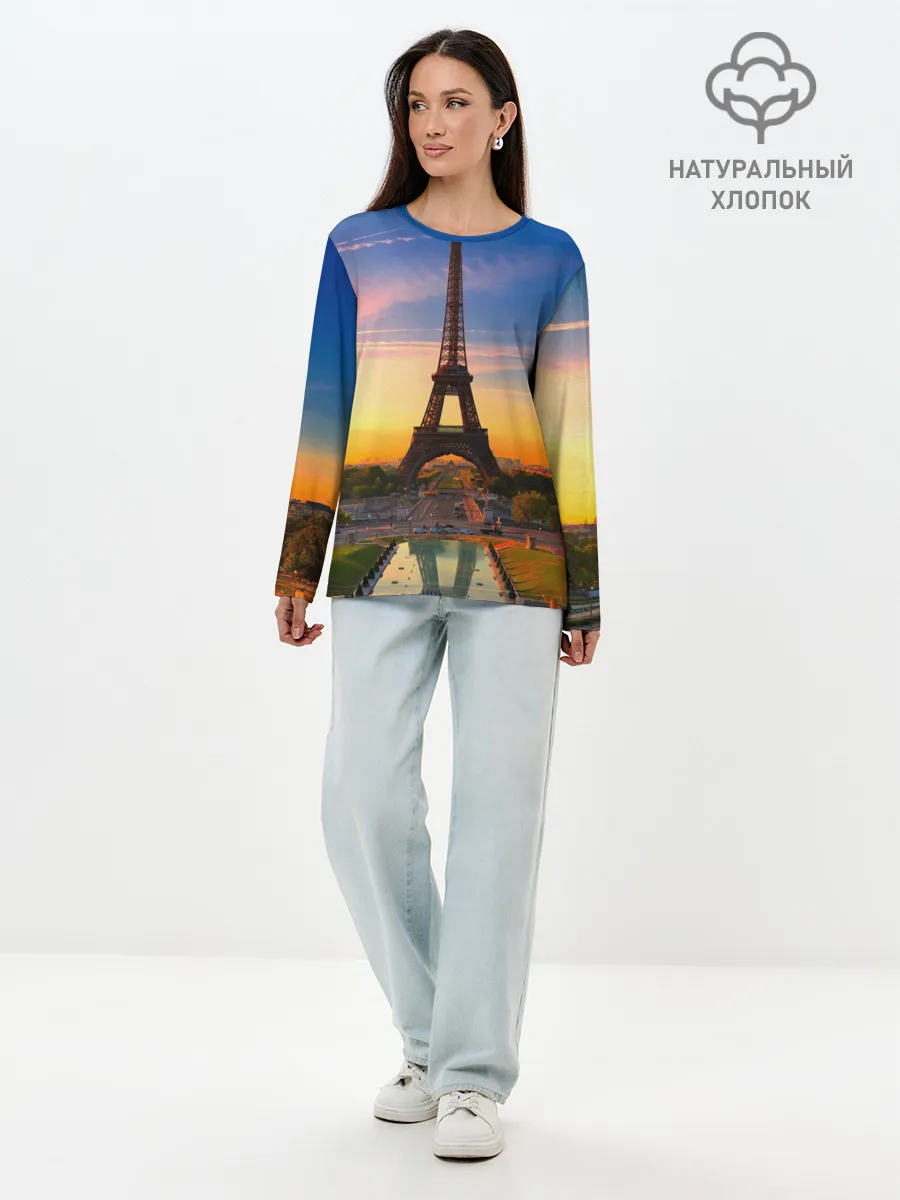 Лонгслив женский. Хлопок / Эйфелева башня