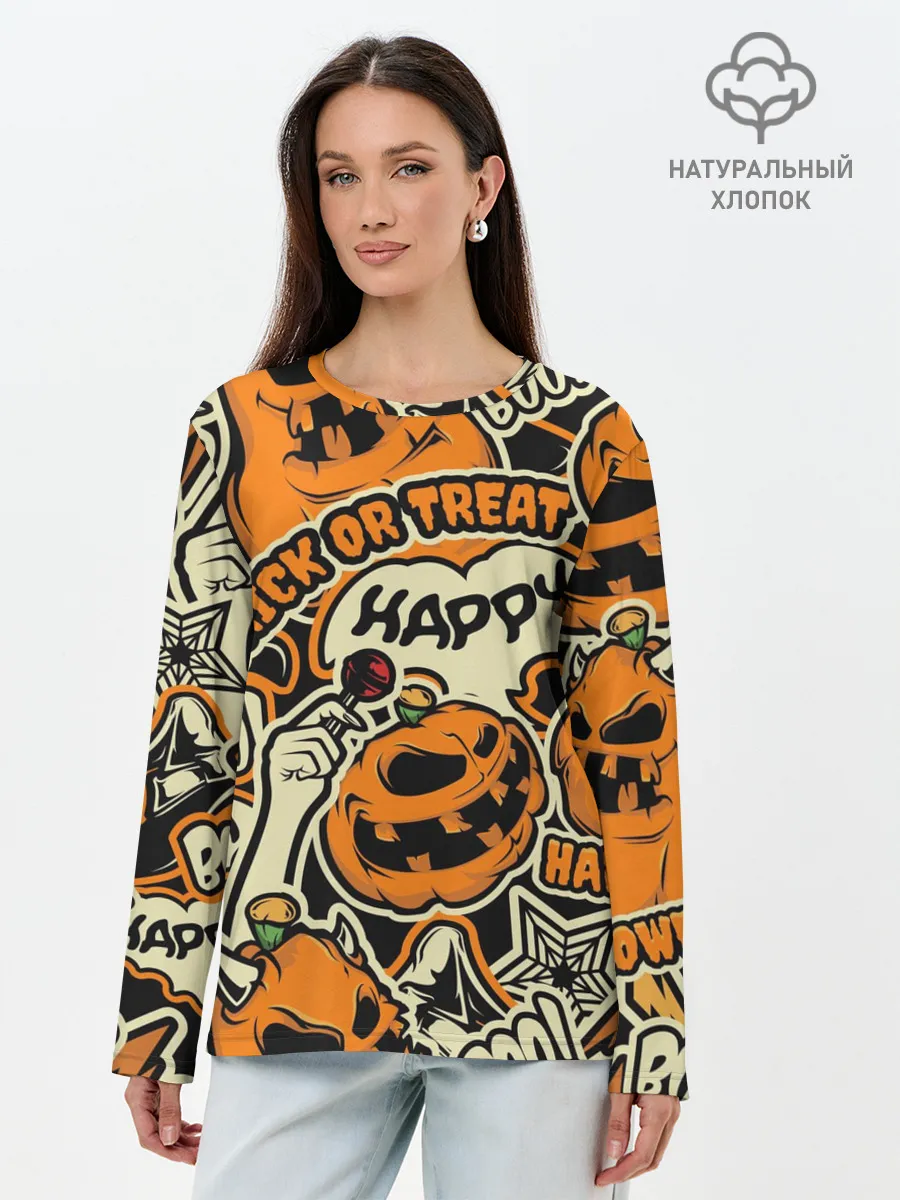 Лонгслив женский. Хлопок / Хэллоуин