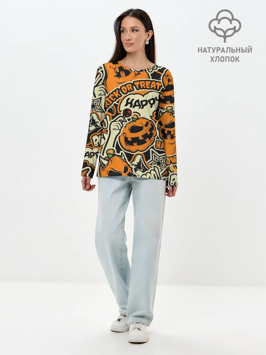 Лонгслив женский. Хлопок / Хэллоуин