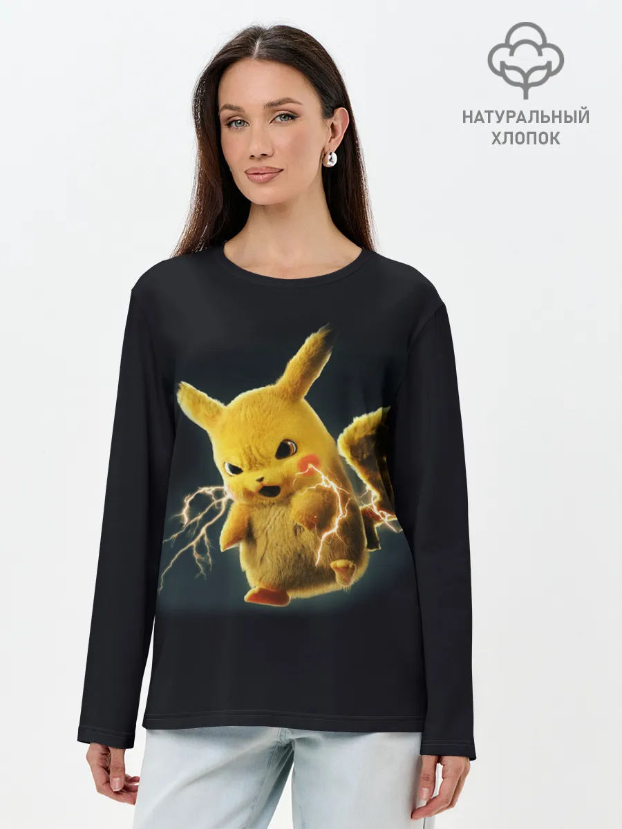 Лонгслив женский. Хлопок / Pikachu Pika Pika