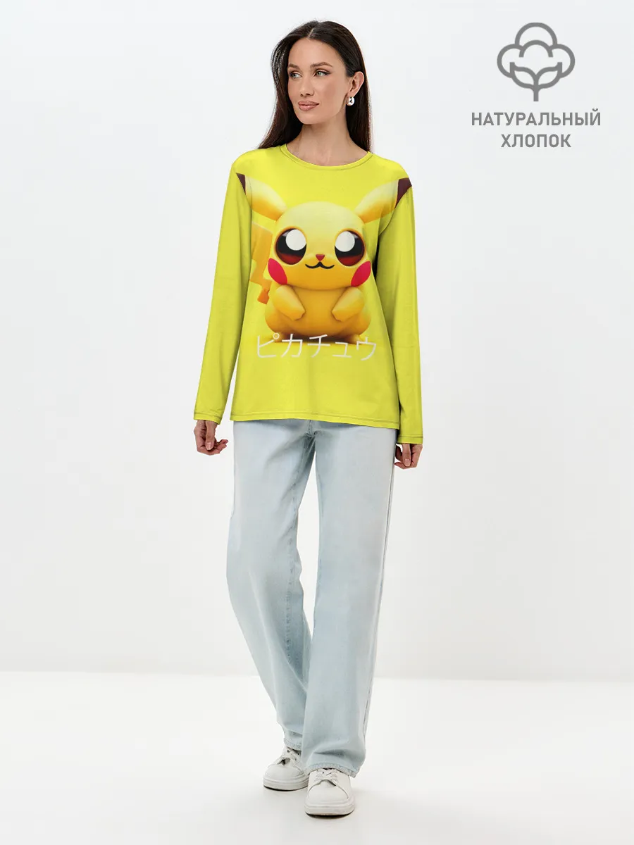 Лонгслив женский. Хлопок / Pikachu Pika Pika
