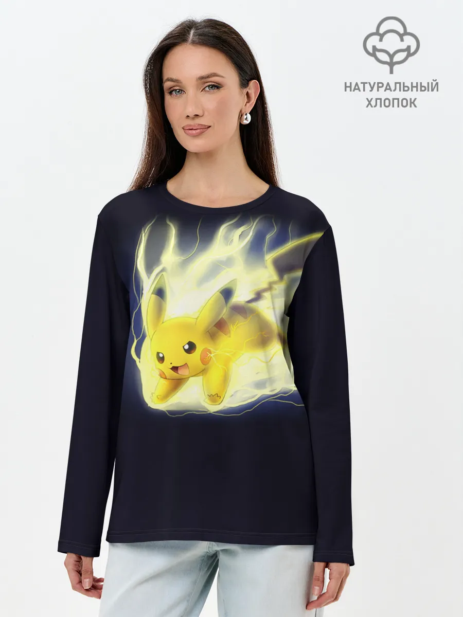 Лонгслив женский. Хлопок / Pikachu Pika Pika