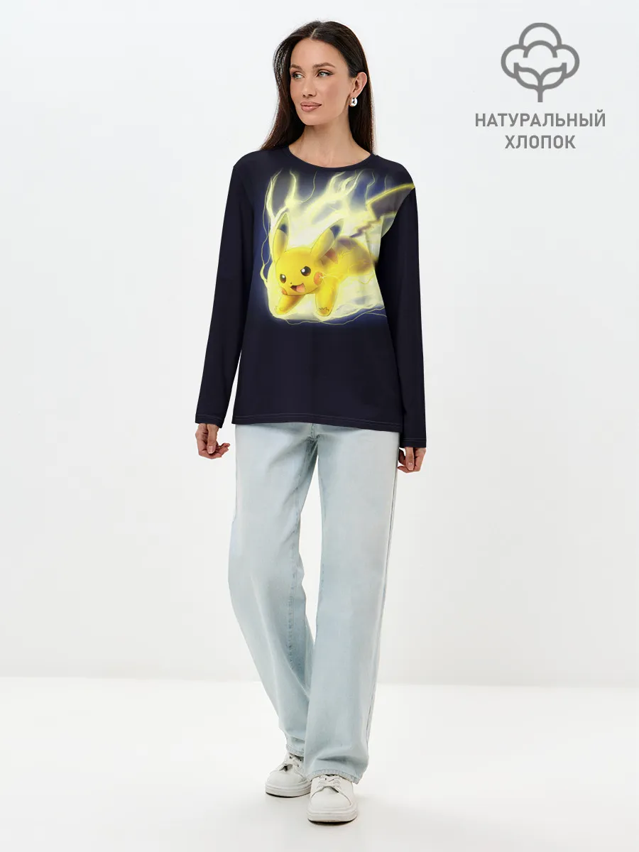 Лонгслив женский. Хлопок / Pikachu Pika Pika