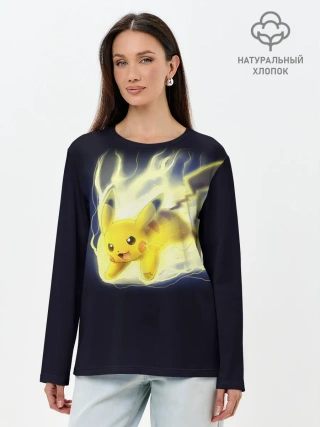 Лонгслив женский. Хлопок / Pikachu Pika Pika