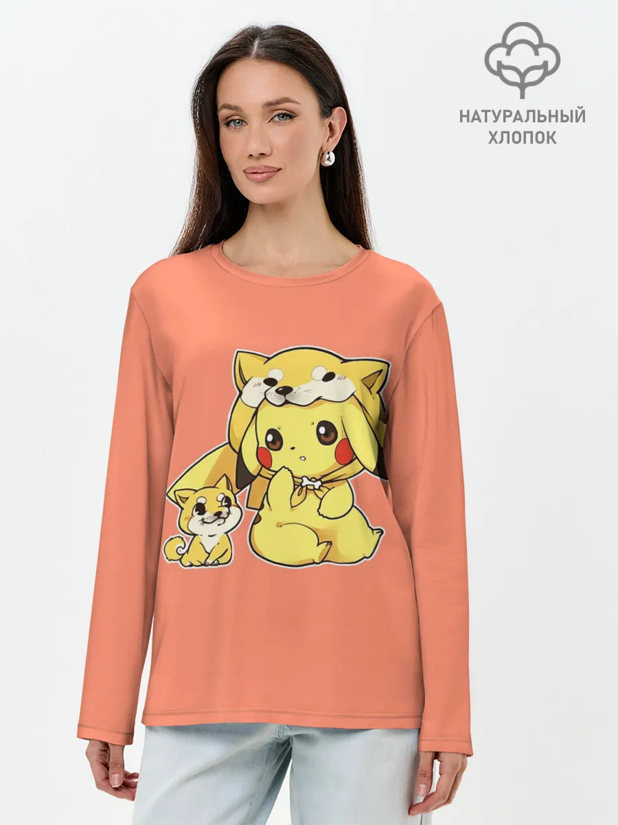 Лонгслив женский. Хлопок / Pikachu Pika Pika