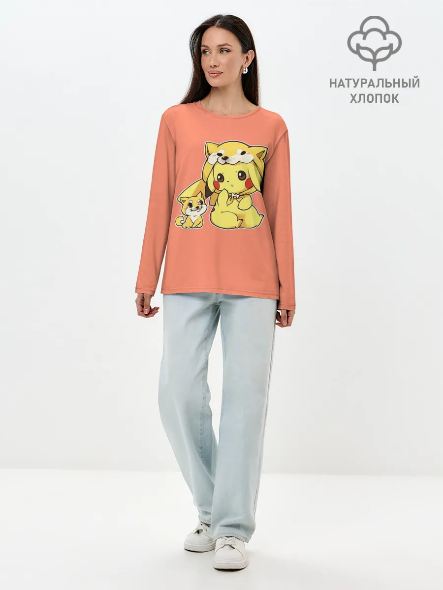 Лонгслив женский. Хлопок / Pikachu Pika Pika