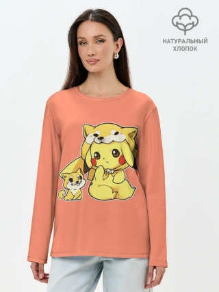 Лонгслив женский. Хлопок / Pikachu Pika Pika