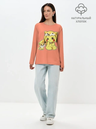 Лонгслив женский. Хлопок / Pikachu Pika Pika
