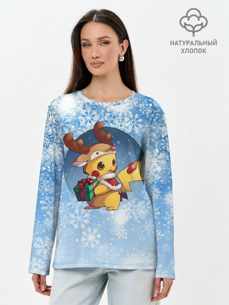 Лонгслив женский. Хлопок / Pikachu Pika Pika