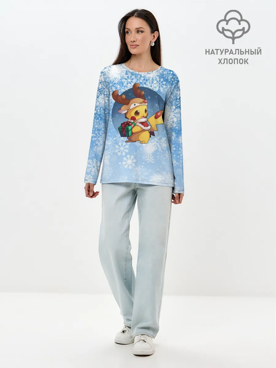 Лонгслив женский. Хлопок / Pikachu Pika Pika