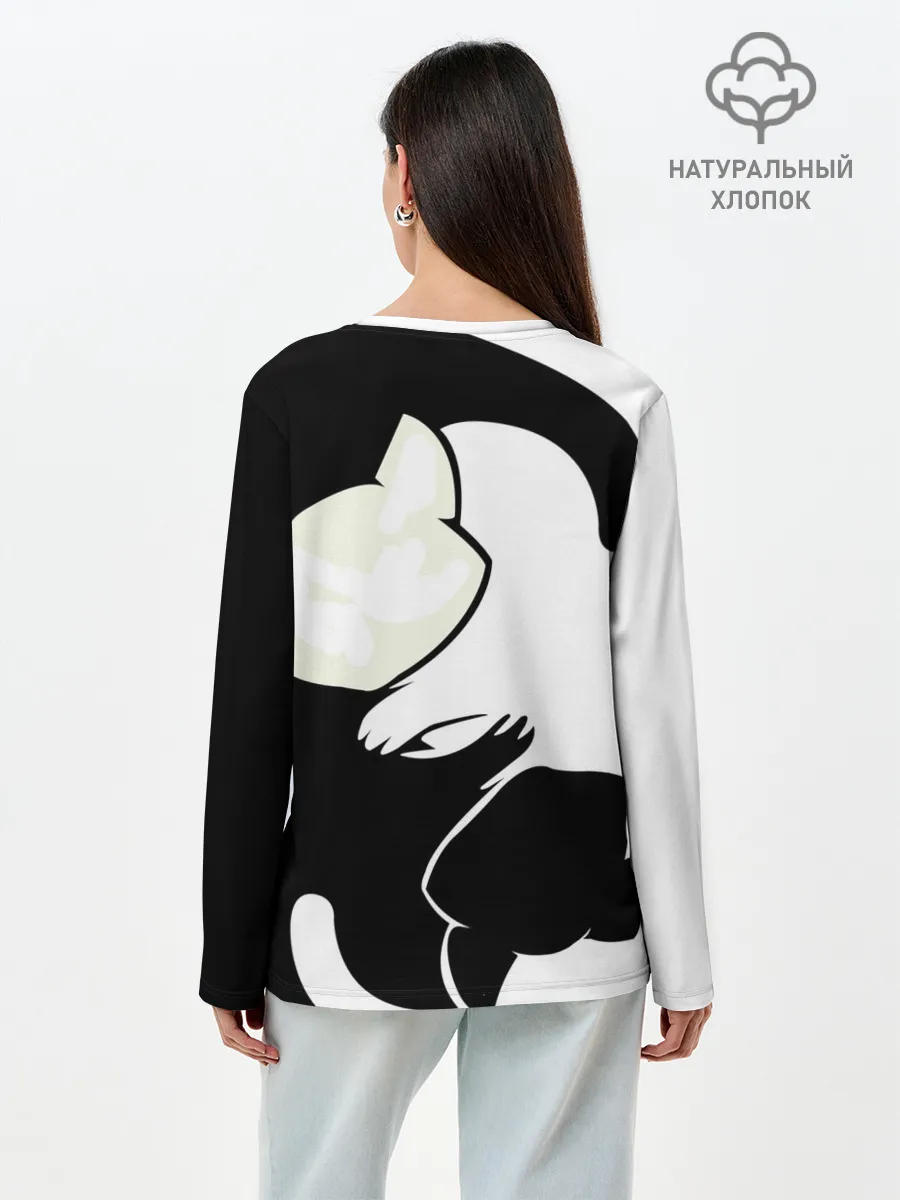 Лонгслив женский. Хлопок / Инь и Янь котики